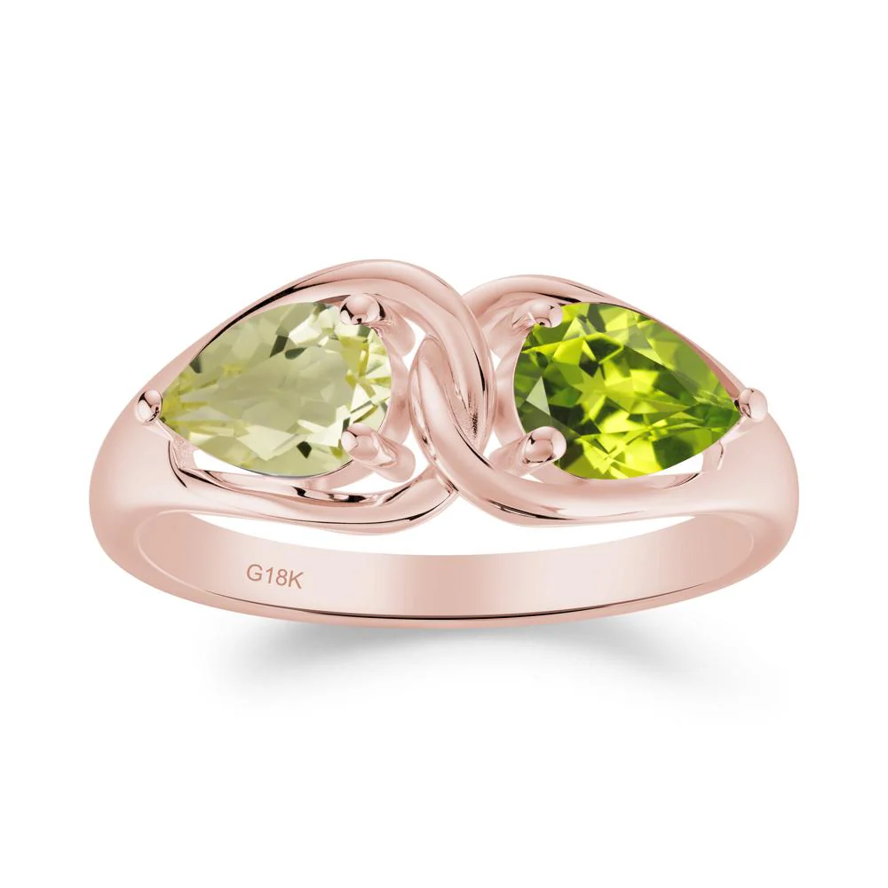 Two Stone Pear Cut Lemon Quartz and Peridot Engagement Ring - Image 3