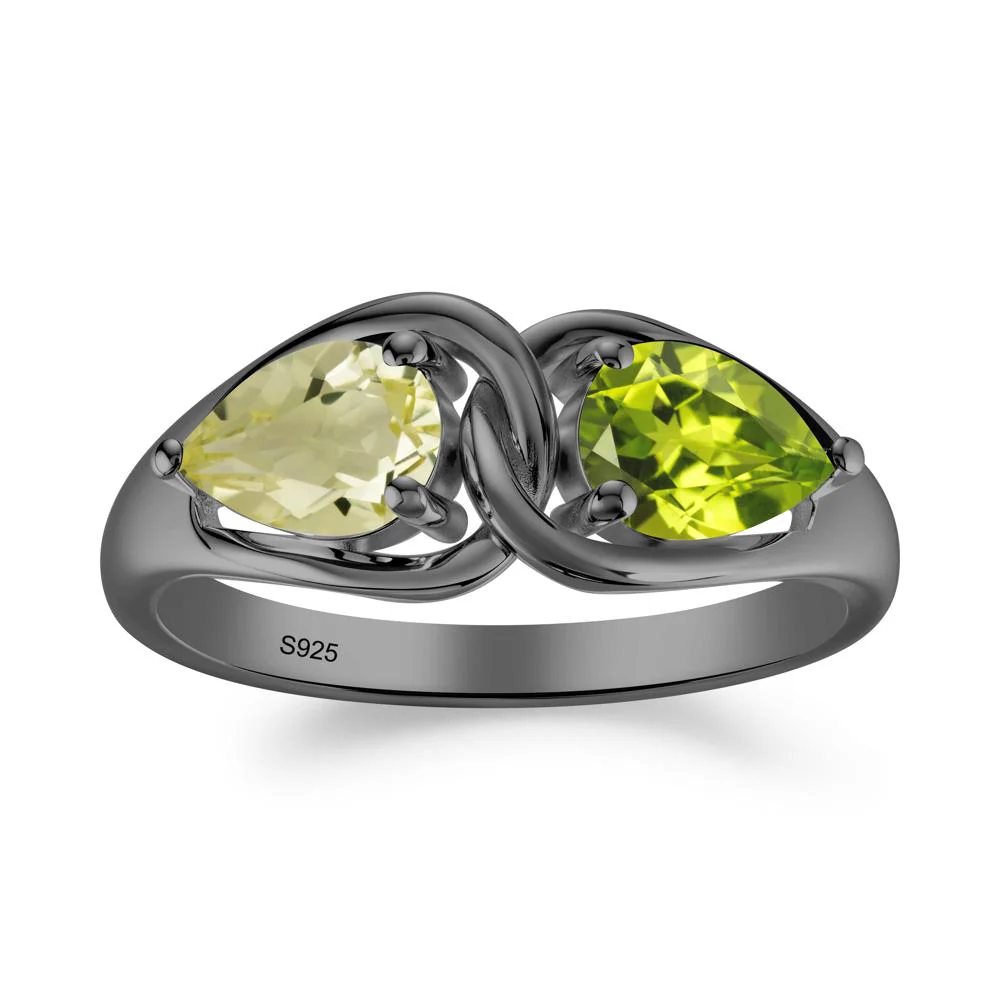 Two Stone Pear Cut Lemon Quartz and Peridot Engagement Ring - Image 4