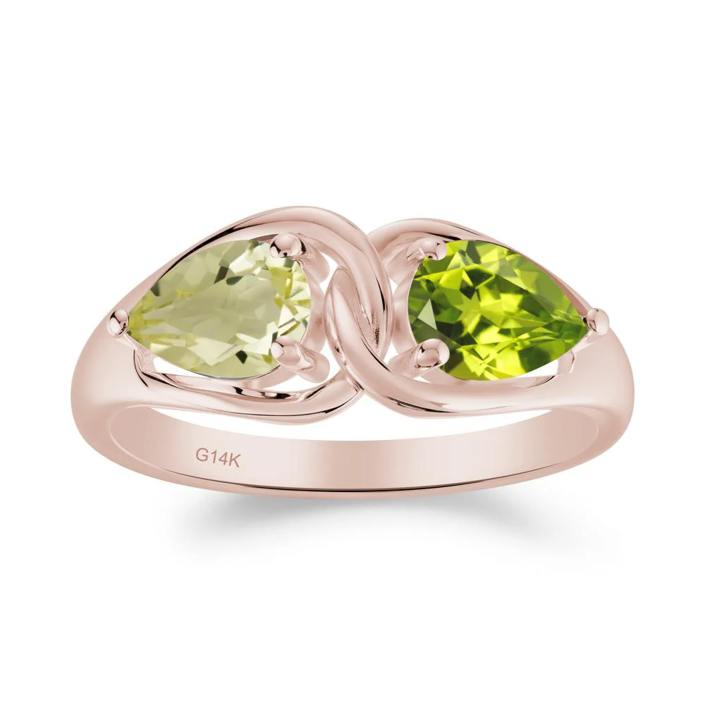 Two Stone Pear Cut Lemon Quartz and Peridot Engagement Ring - Image 7