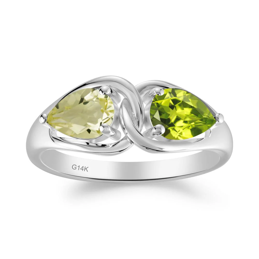 Two Stone Pear Cut Lemon Quartz and Peridot Engagement Ring - Image 8