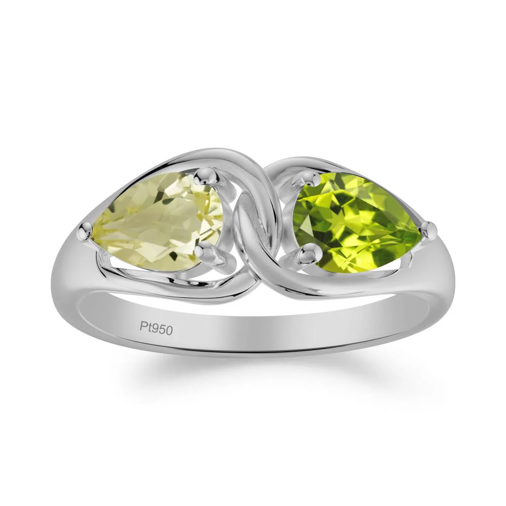 Two Stone Pear Cut Lemon Quartz and Peridot Engagement Ring - Image 9