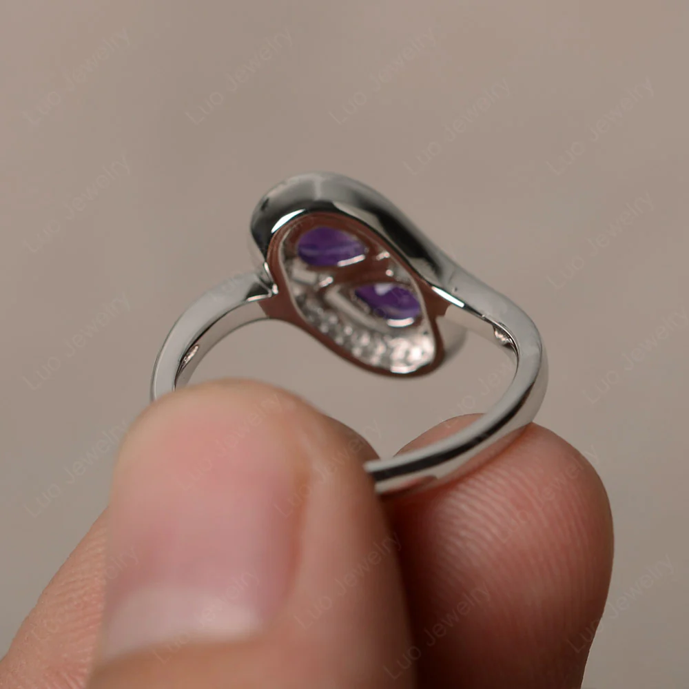 Two Stone Pear Shaped Amethyst Mothers Ring - Image 2