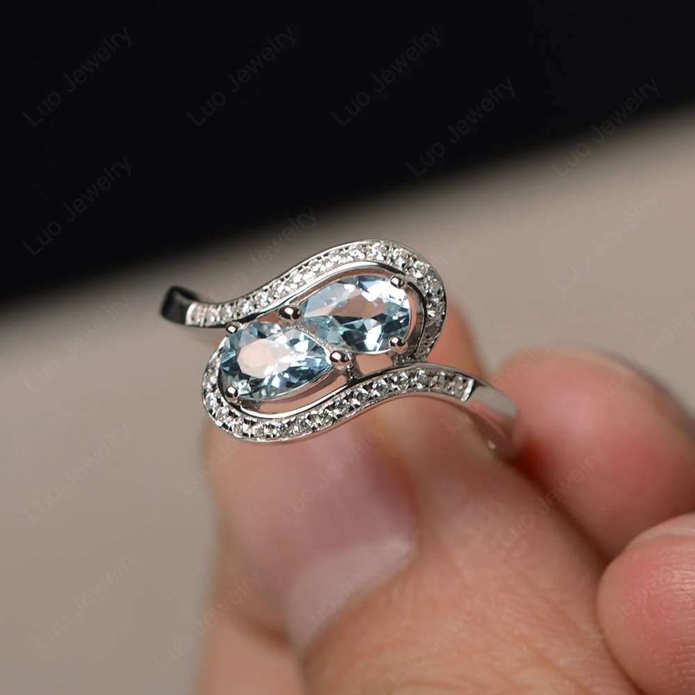 Two Stone Pear Shaped Aquamarine Mothers Ring