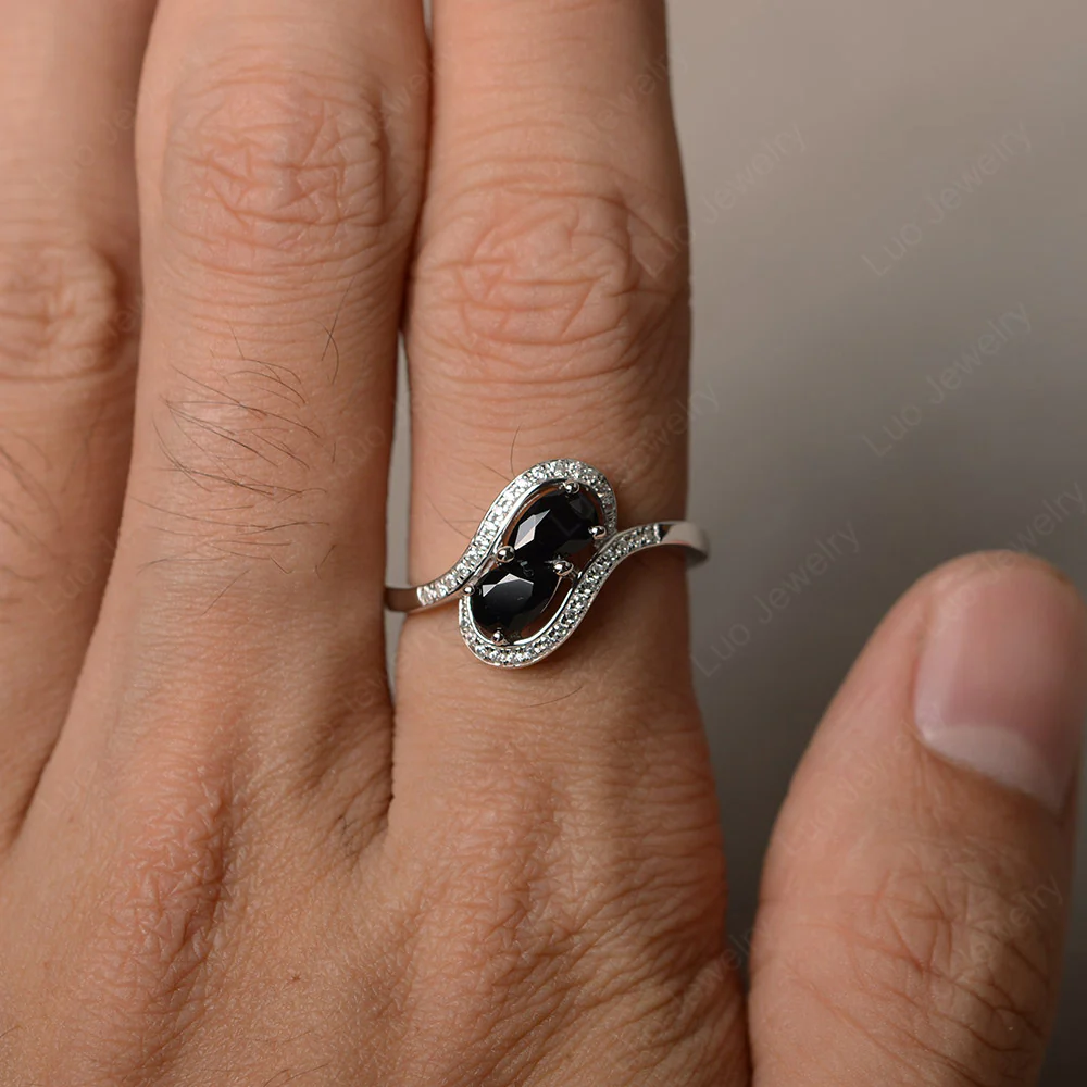 Two Stone Pear Shaped Black Spinel Mothers Ring - Image 3