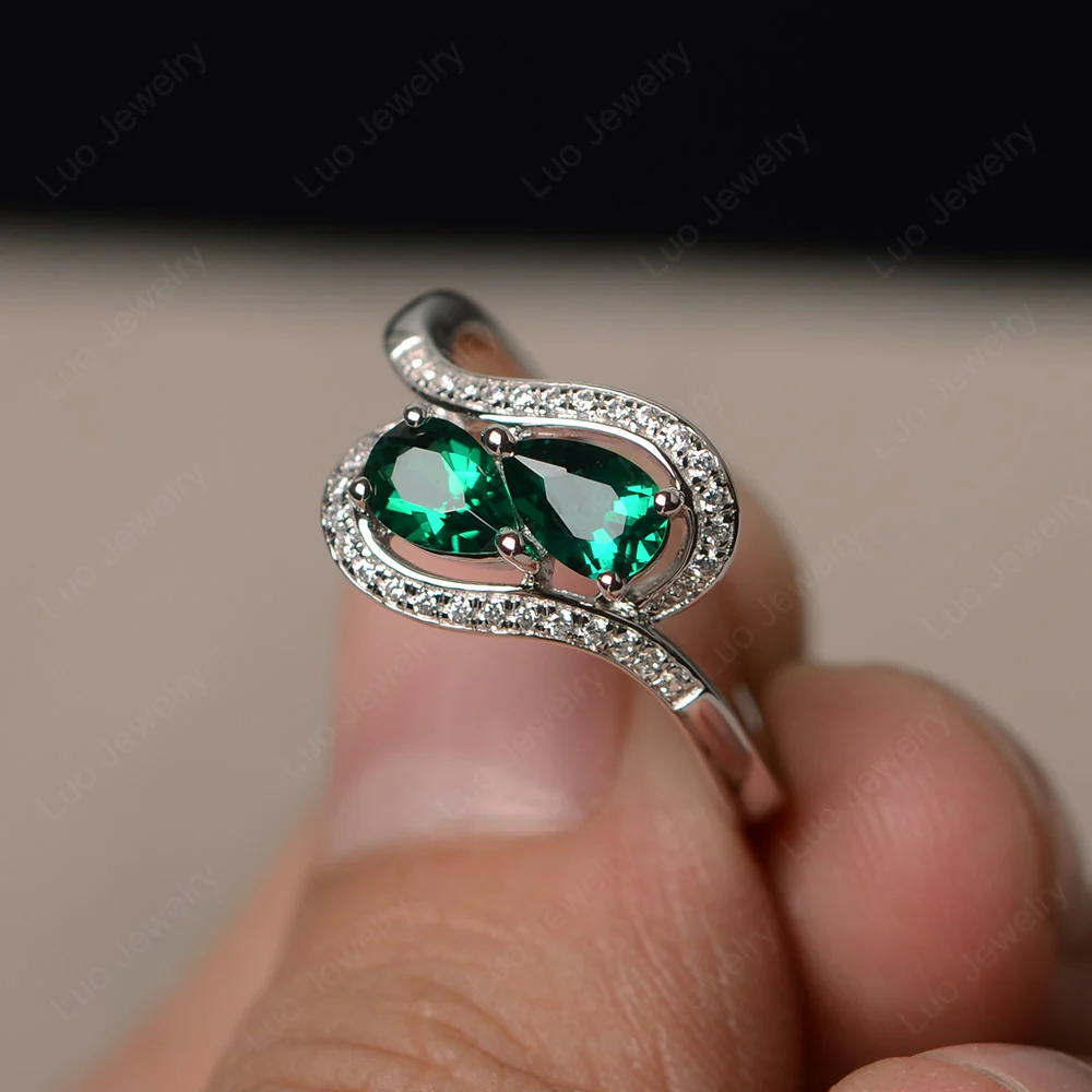 Two Stone Pear Shaped Emerald Mothers Ring