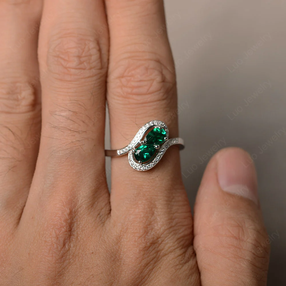 Two Stone Pear Shaped Emerald Mothers Ring - Image 3