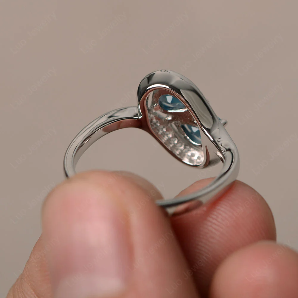 Two Stone Pear Shaped London Blue Topaz Mothers Ring - Image 2
