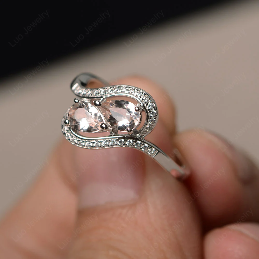 Two Stone Pear Shaped Morganite Mothers Ring