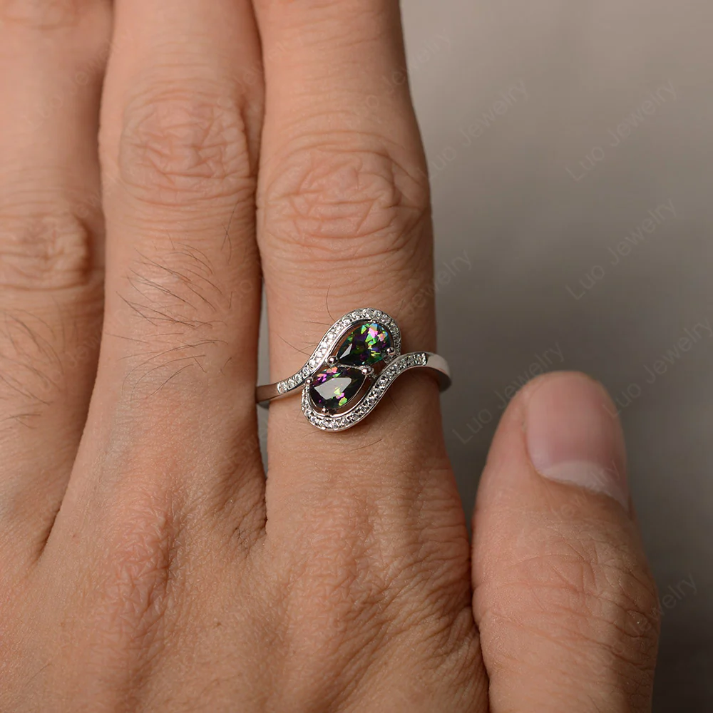 Two Stone Pear Shaped Mystic Topaz Mothers Ring - Image 3
