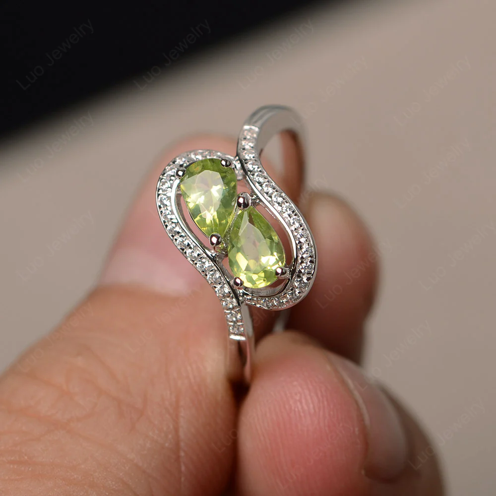 Two Stone Pear Shaped Peridot Mothers Ring