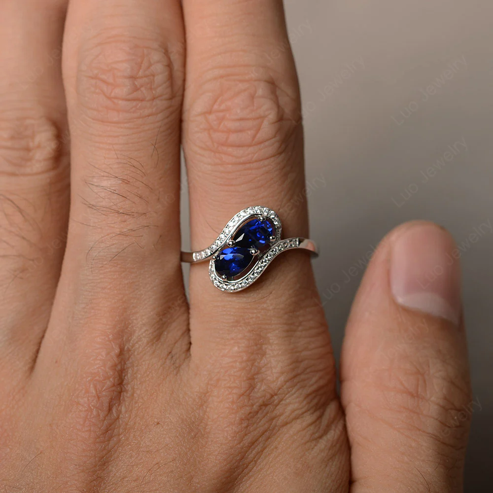 Two Stone Pear Shaped Sapphire Mothers Ring - Image 3