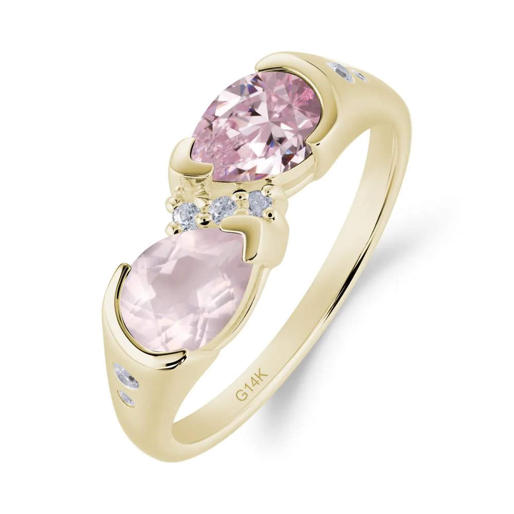 Two Stone Pink Cubic Zirconia and Rose Quartz Birthstone Ring