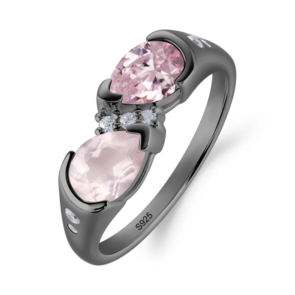 Two Stone Pink Cubic Zirconia and Rose Quartz Birthstone Ring - Image 4