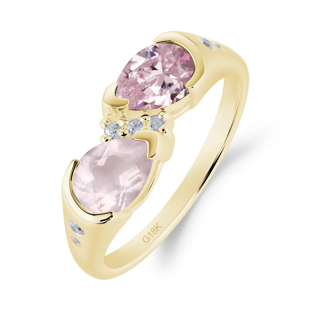 Two Stone Pink Cubic Zirconia and Rose Quartz Birthstone Ring - Image 5