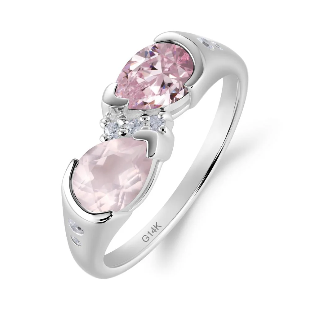 Two Stone Pink Cubic Zirconia and Rose Quartz Birthstone Ring - Image 6
