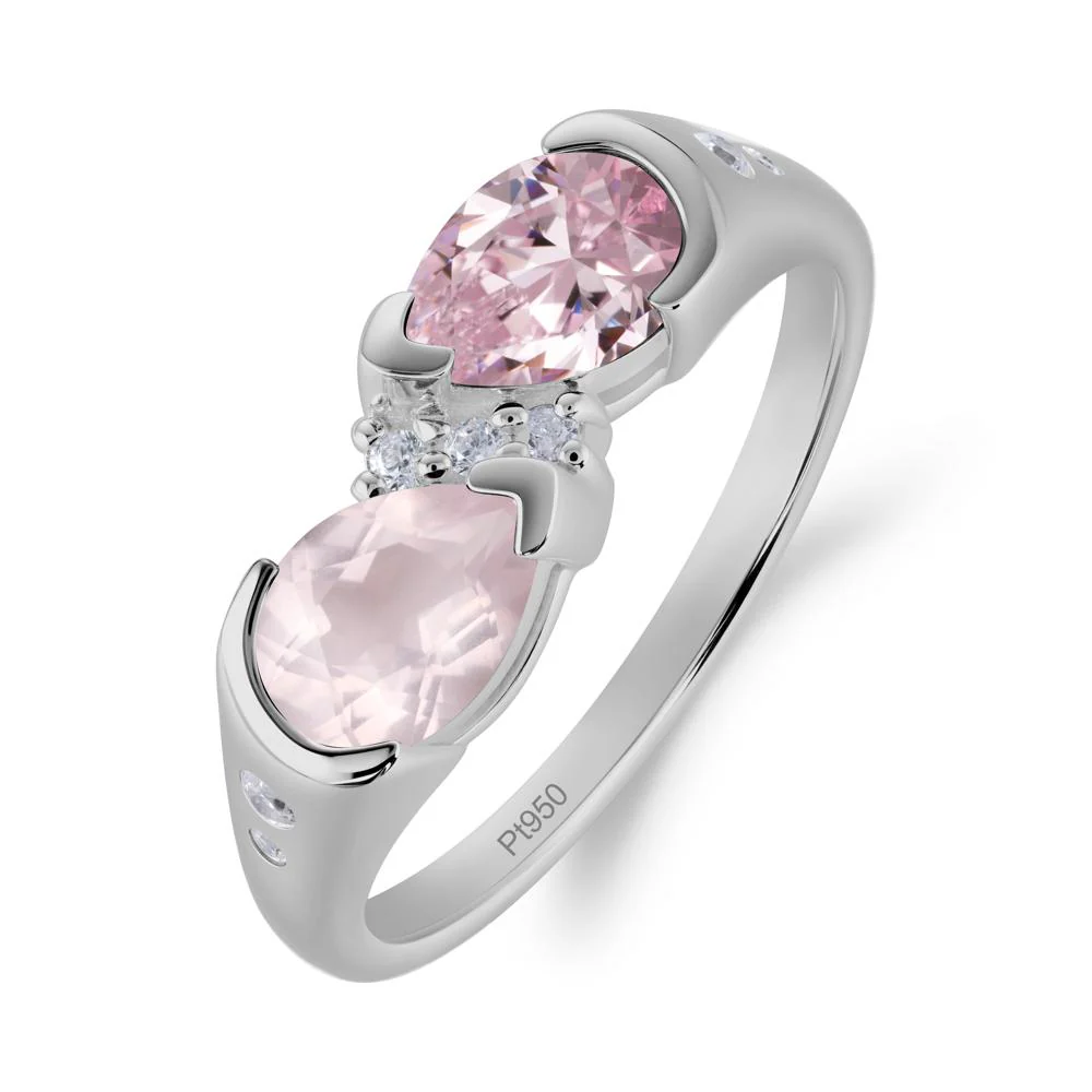 Two Stone Pink Cubic Zirconia and Rose Quartz Birthstone Ring - Image 8