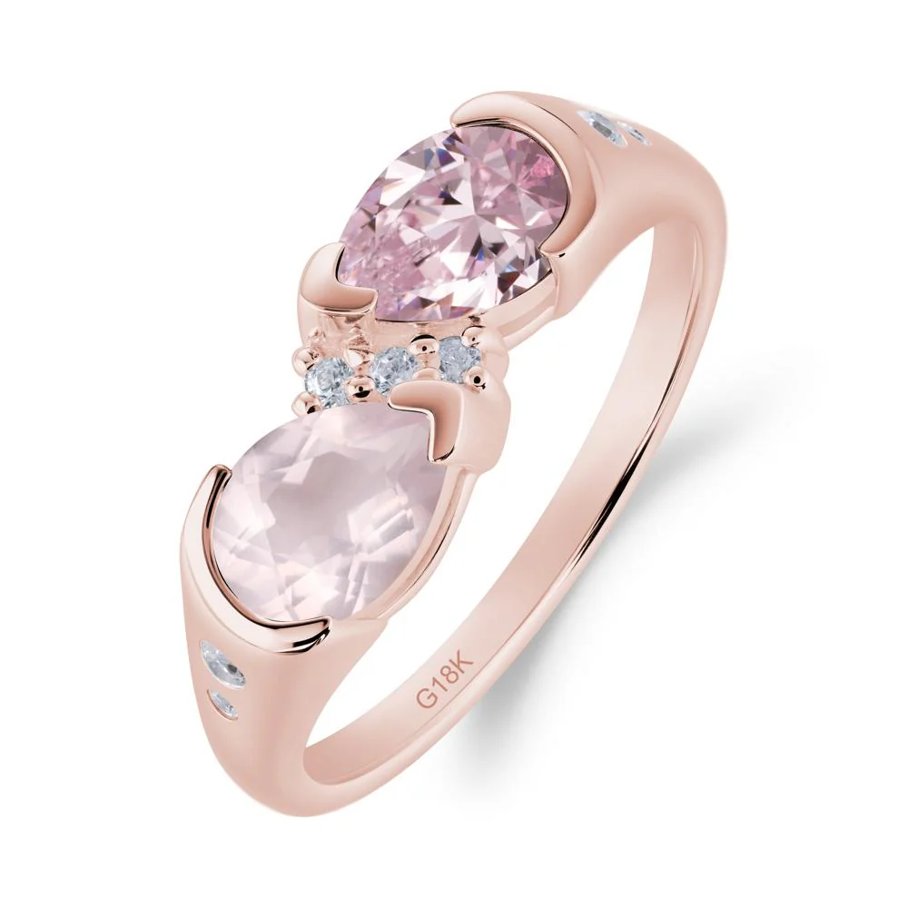 Two Stone Pink Cubic Zirconia and Rose Quartz Birthstone Ring - Image 9