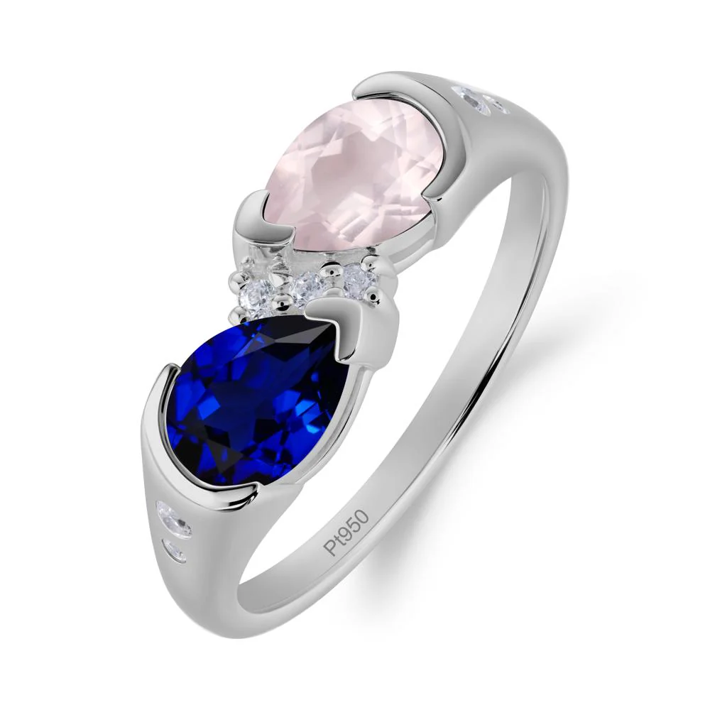 Two Stone Rose Quartz and Sapphire Birthstone Ring