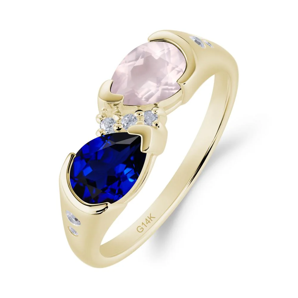 Two Stone Rose Quartz and Sapphire Birthstone Ring - Image 4