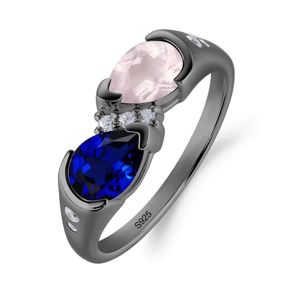 Two Stone Rose Quartz and Sapphire Birthstone Ring - Image 5