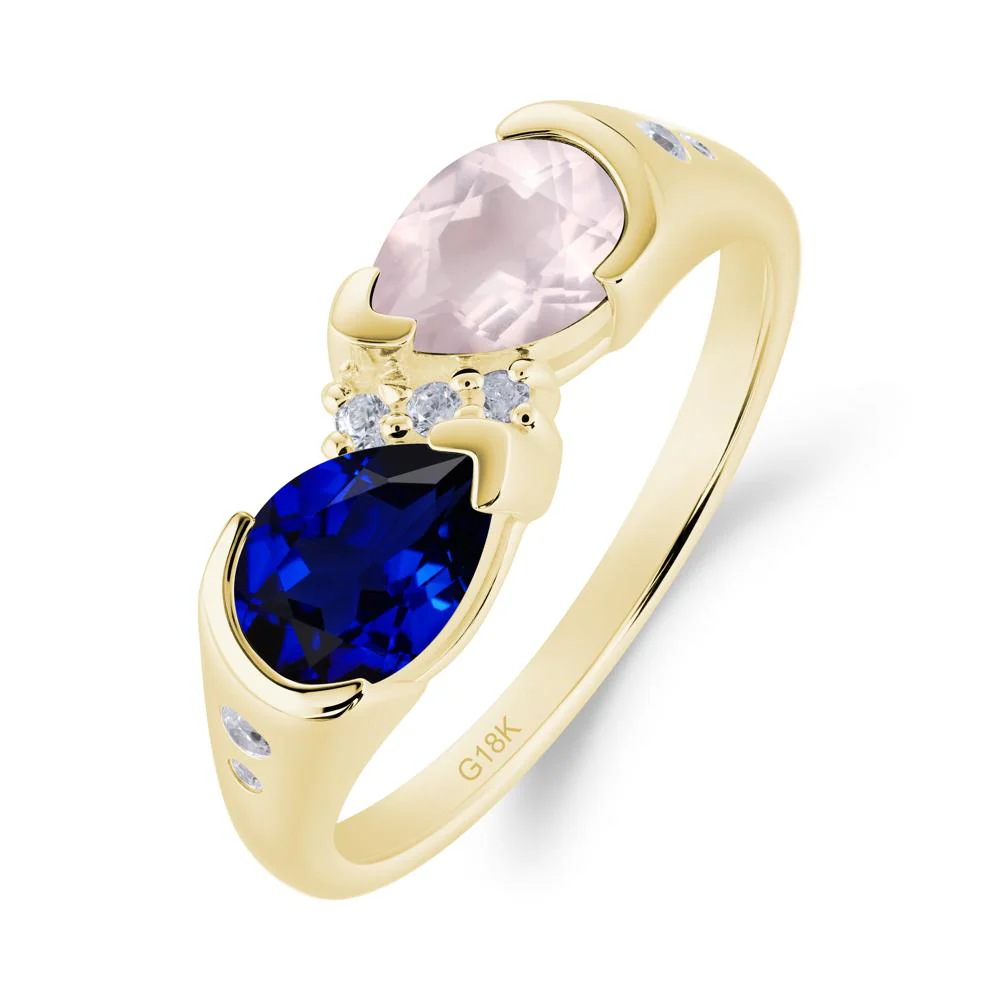 Two Stone Rose Quartz and Sapphire Birthstone Ring - Image 6