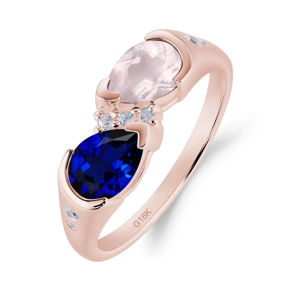 Two Stone Rose Quartz and Sapphire Birthstone Ring - Image 9