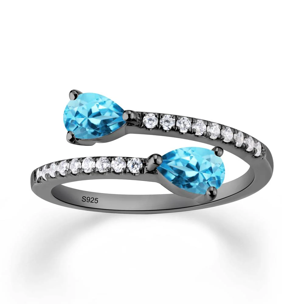 Two Stone Swiss Blue Topaz Open Ring - Image 2