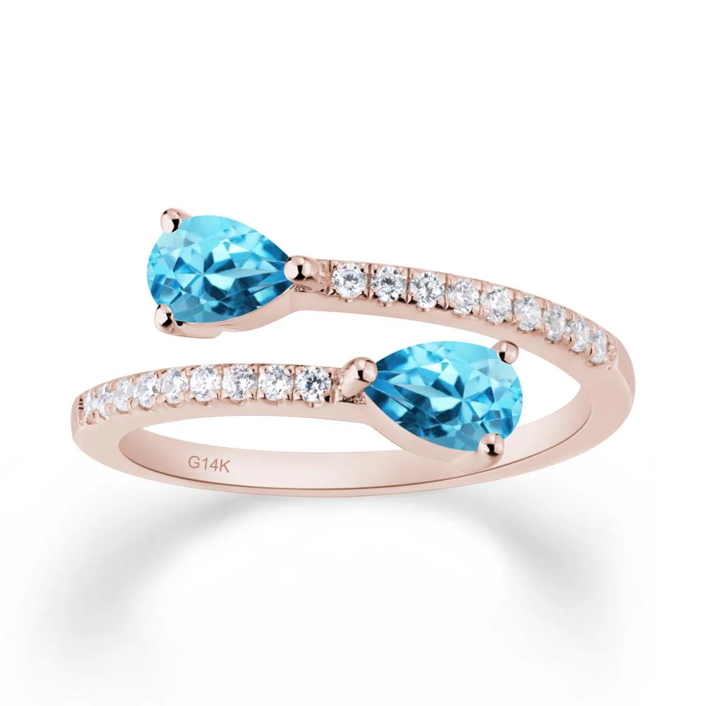 Two Stone Swiss Blue Topaz Open Ring - Image 4