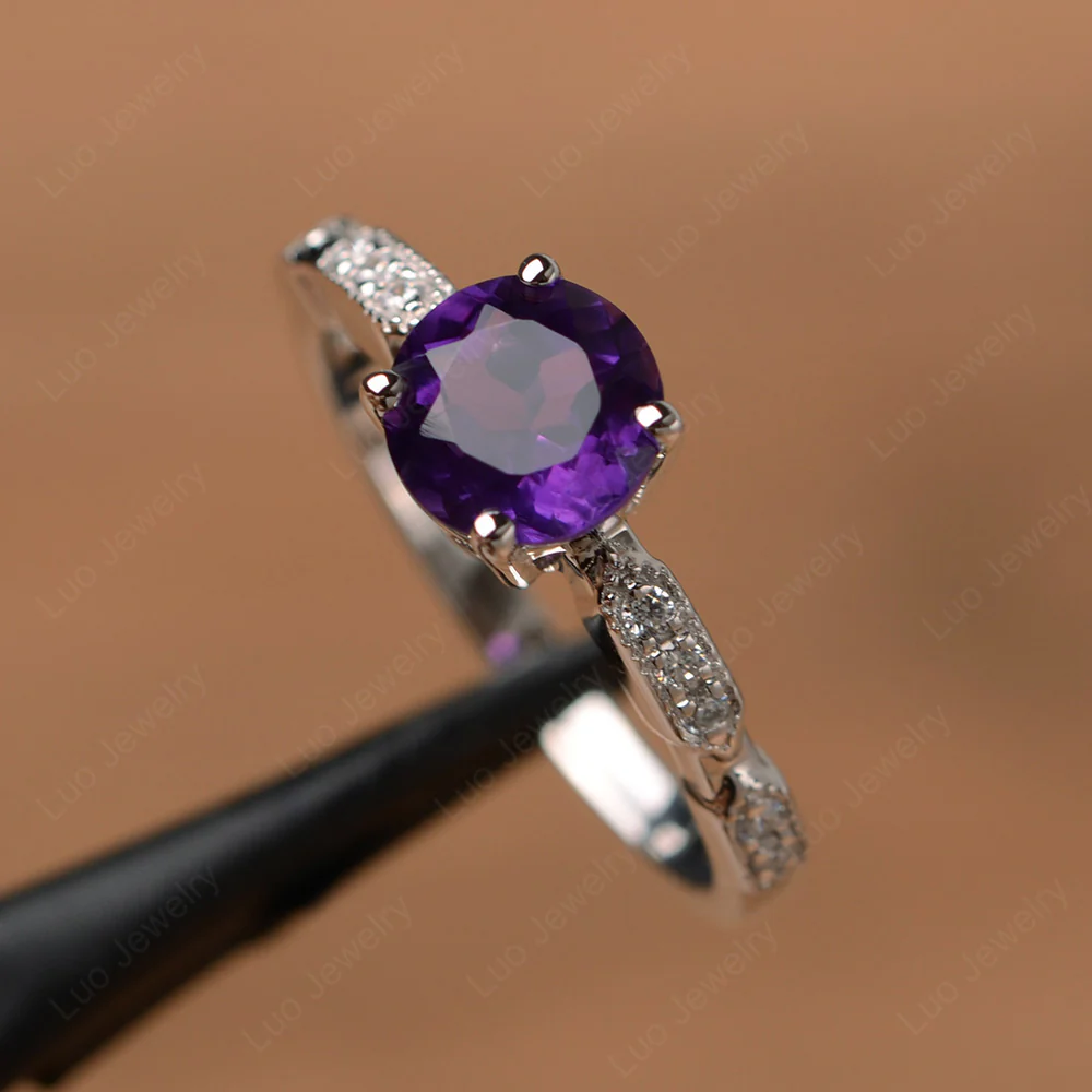 Unique Amethyst Milgrain Ring