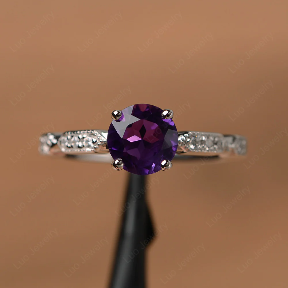 Unique Amethyst Milgrain Ring - Image 2