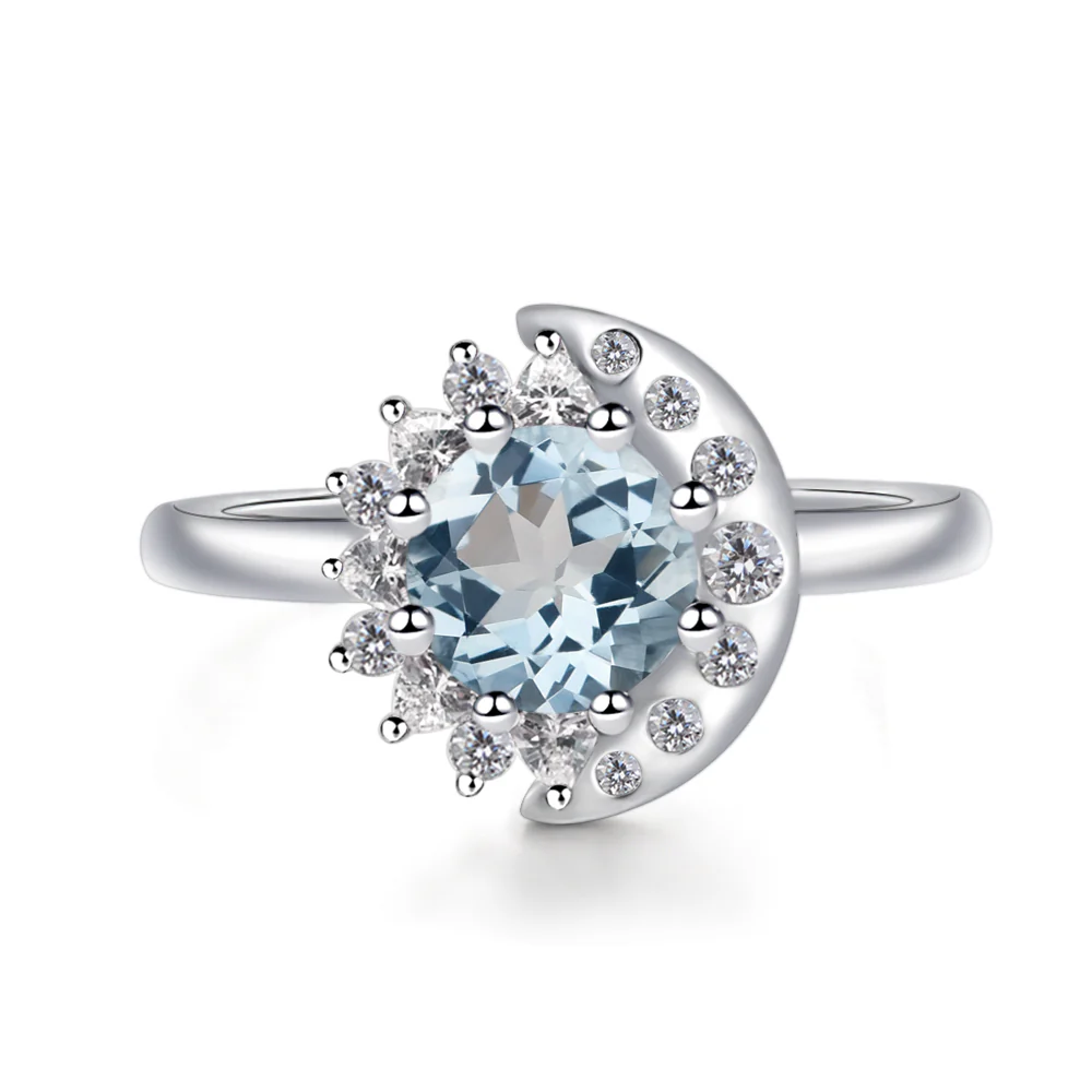Aquamarine Moon and Sun Ring