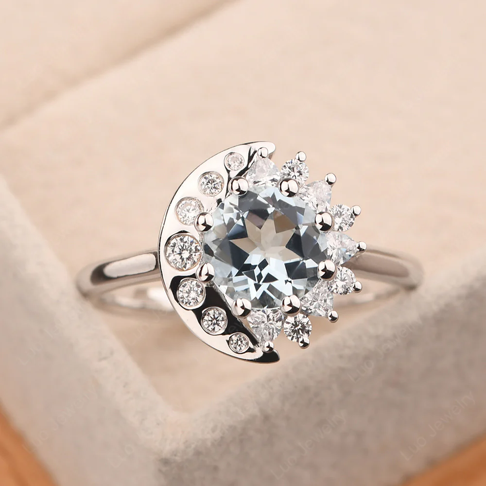 Aquamarine Moon and Sun Ring - Image 2