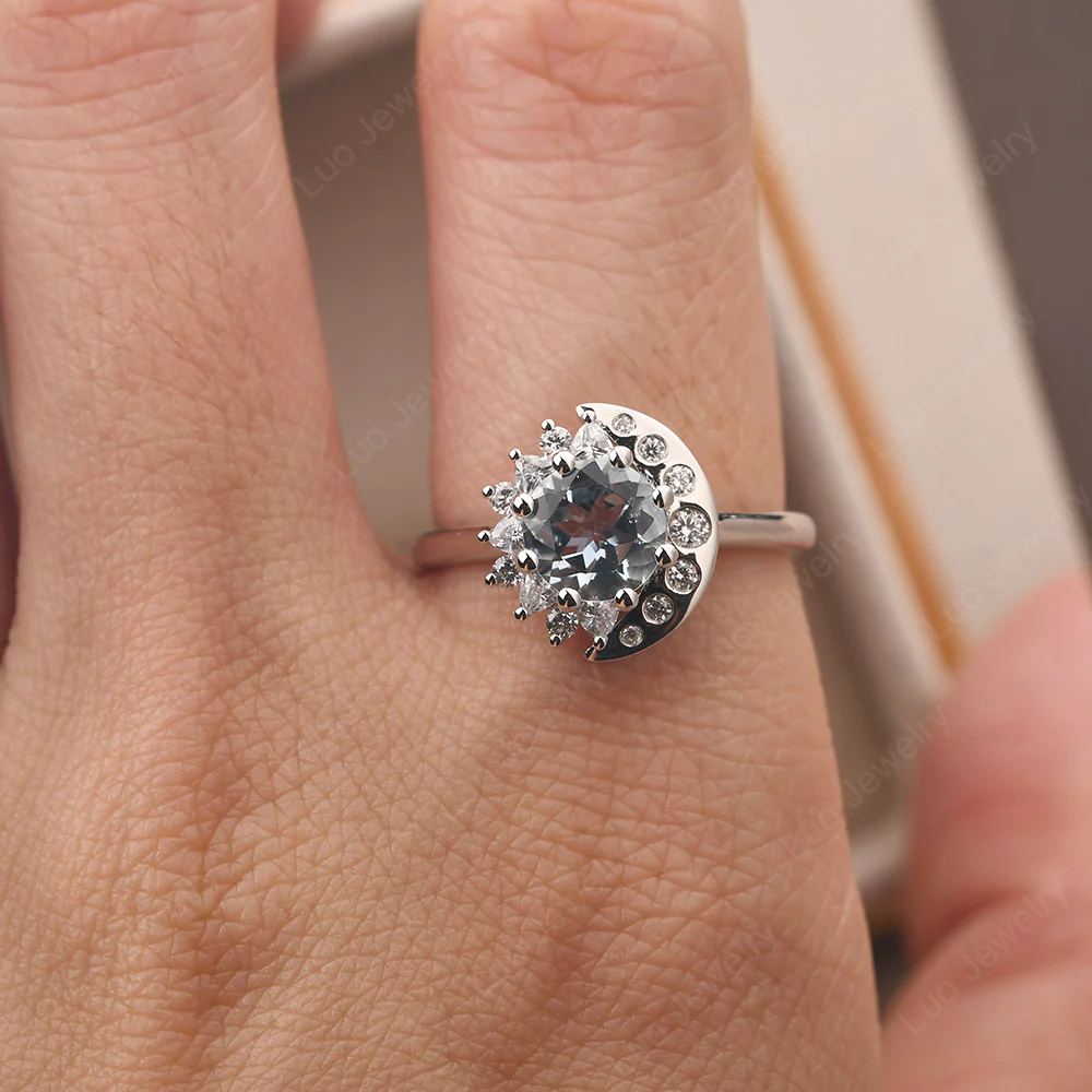 Aquamarine Moon and Sun Ring - Image 6