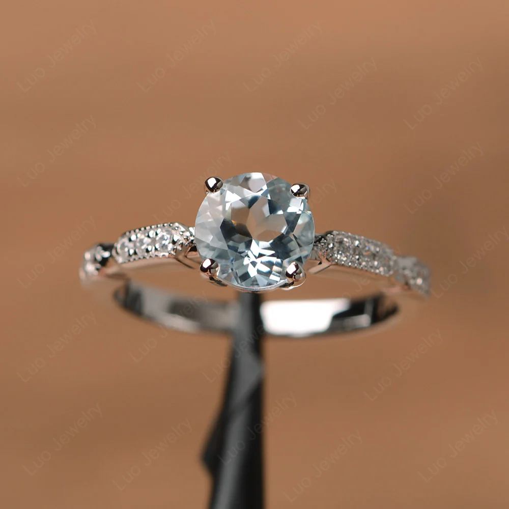 Unique Aquamarine Milgrain Ring
