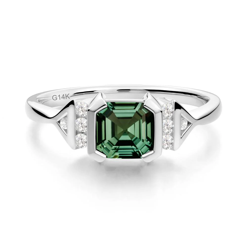 Unique Asscher Cut Green Sapphire Statement Ring - Image 2