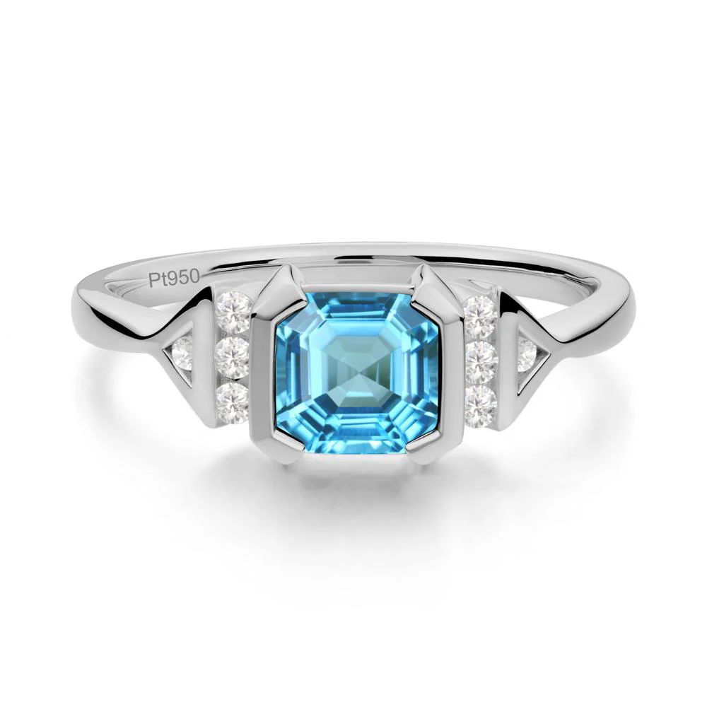 Unique Asscher Cut Swiss Blue Topaz Statement Ring - Image 2