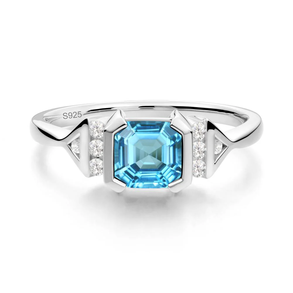 Unique Asscher Cut Swiss Blue Topaz Statement Ring - Image 3