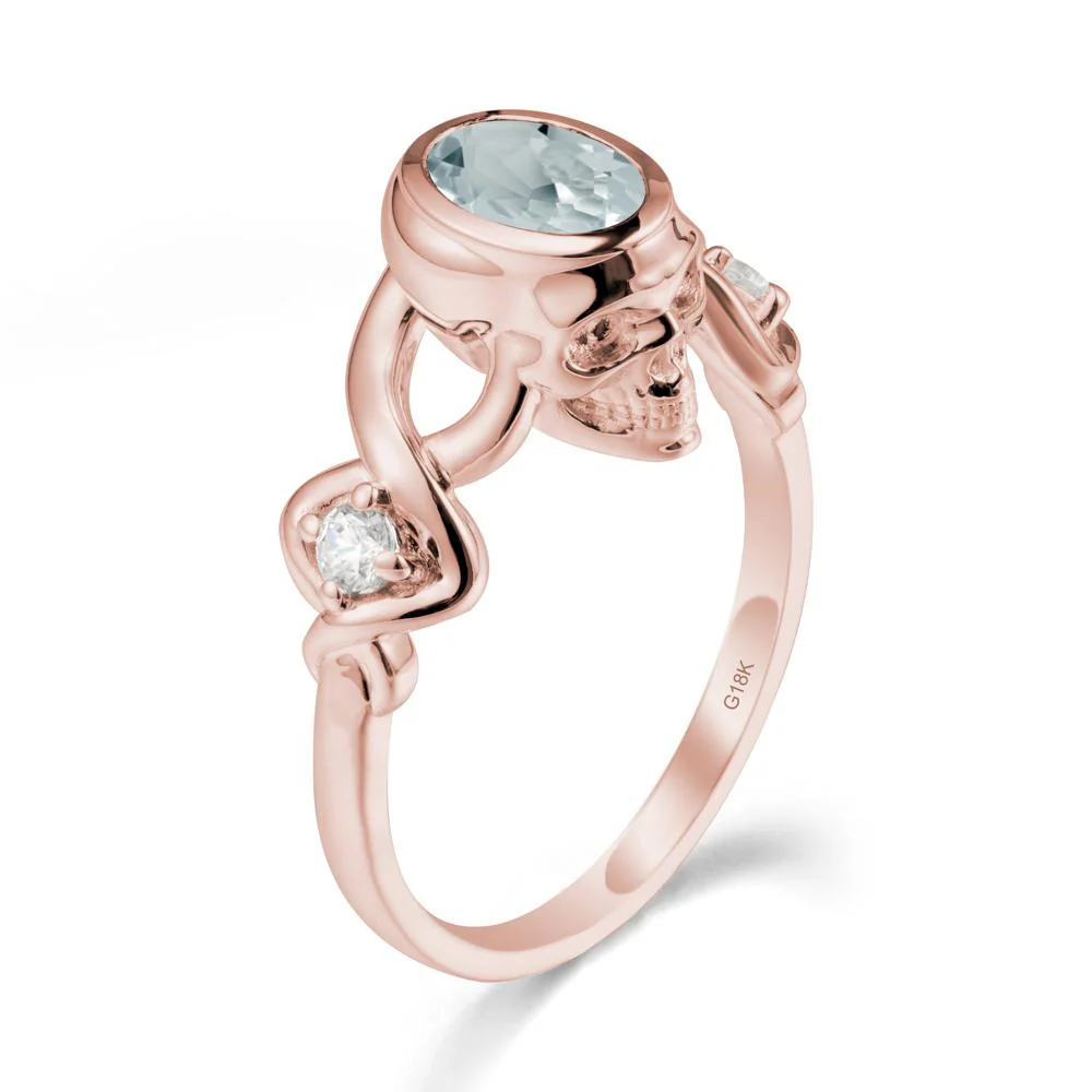 Unique Bezel Setting Aquamarine Skull Ring - Image 4
