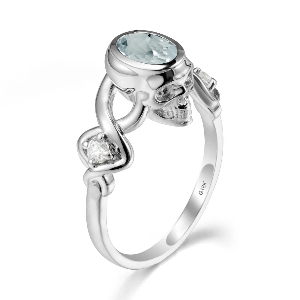 Unique Bezel Setting Aquamarine Skull Ring - Image 5
