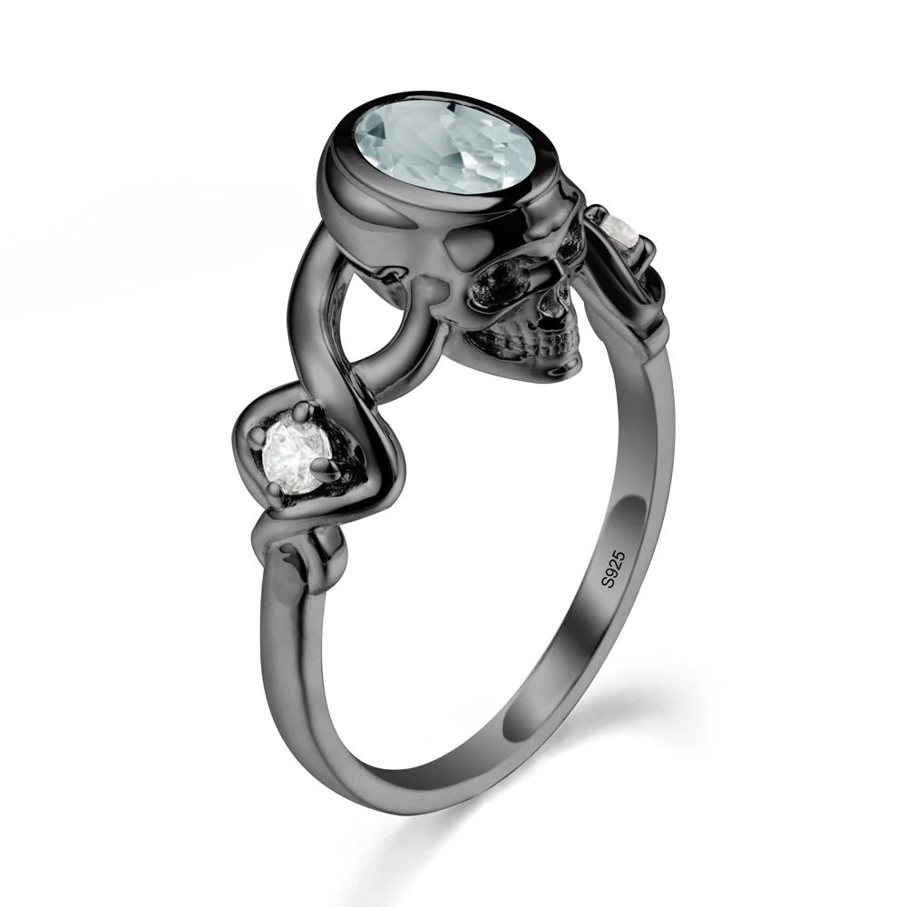 Unique Bezel Setting Aquamarine Skull Ring - Image 7