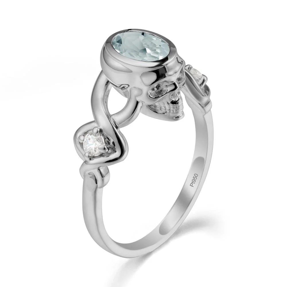 Unique Bezel Setting Aquamarine Skull Ring - Image 8