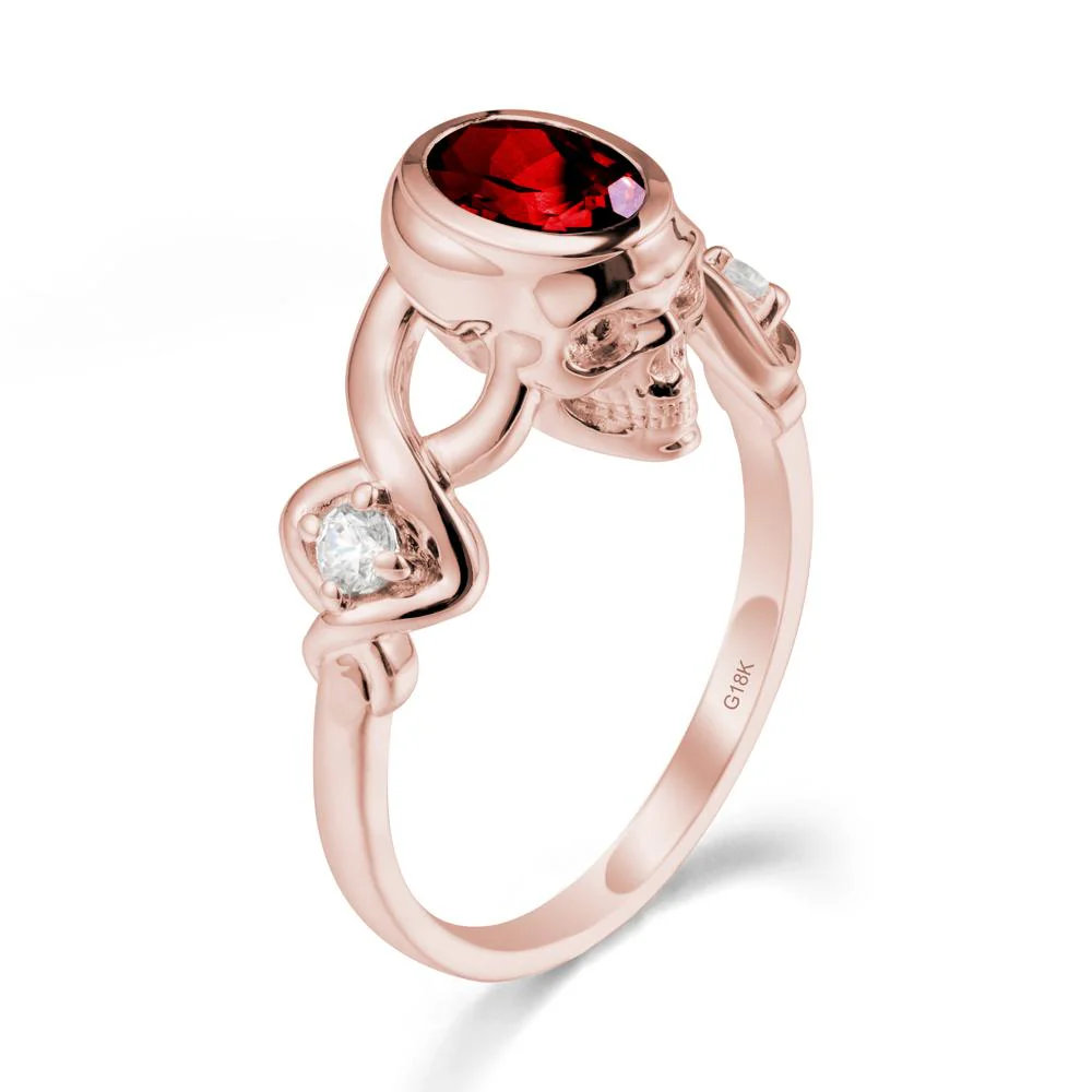 Unique Bezel Setting Garnet Skull Ring - Image 4