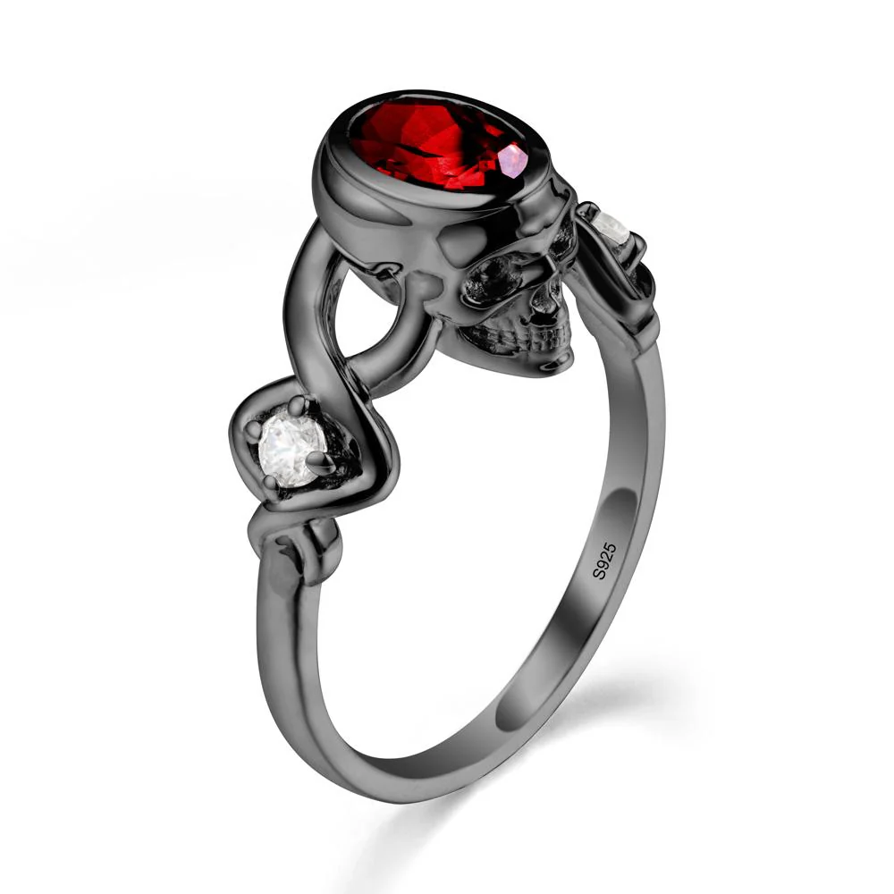 Unique Bezel Setting Garnet Skull Ring - Image 7
