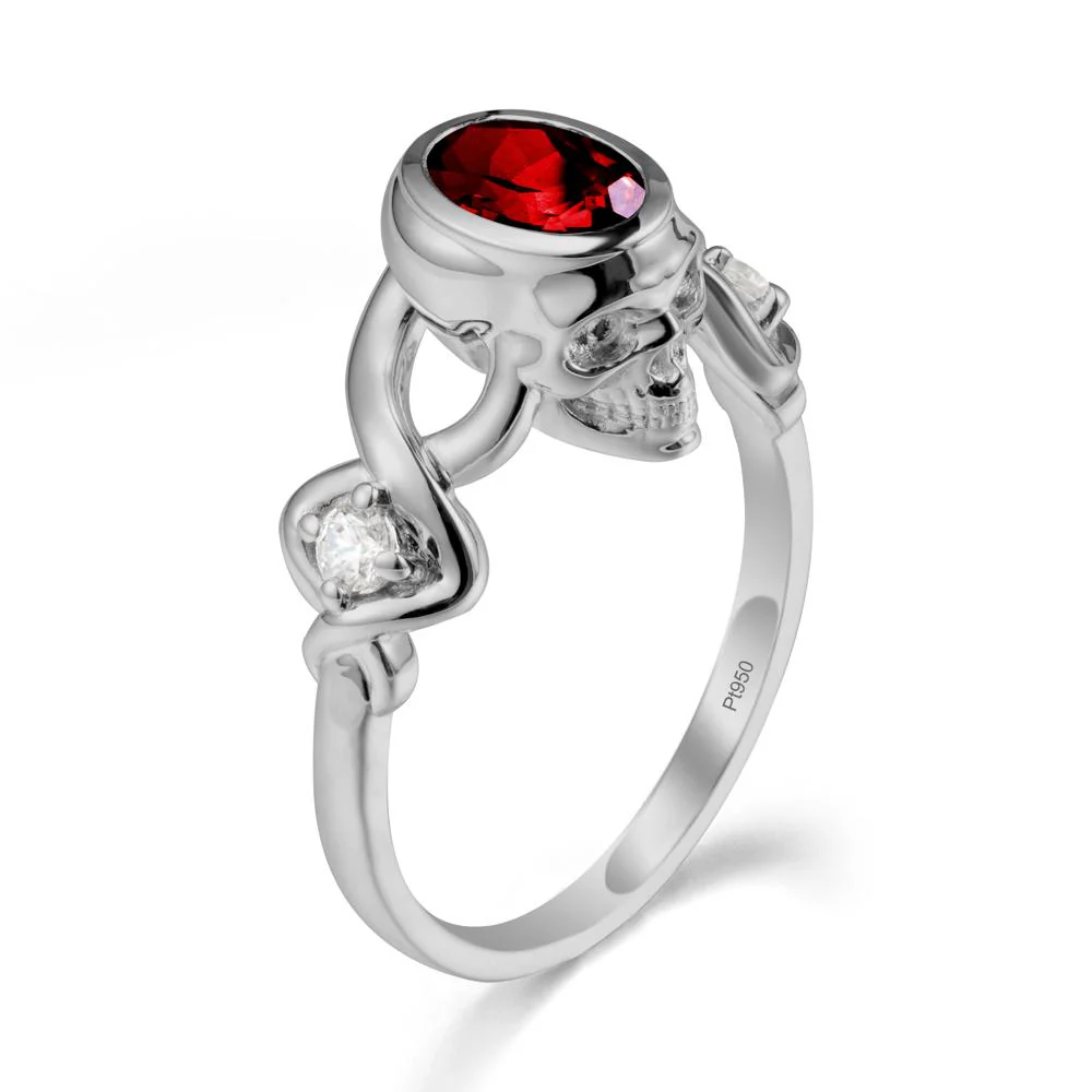 Unique Bezel Setting Garnet Skull Ring - Image 8