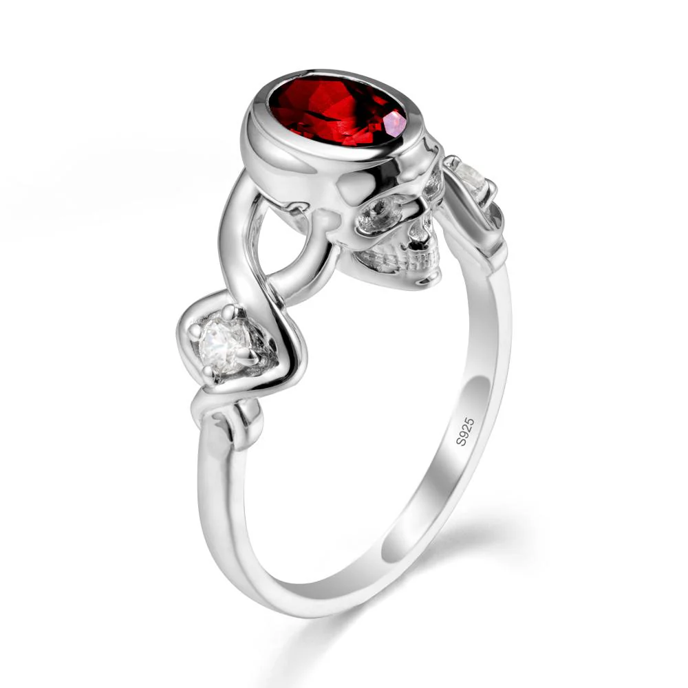 Unique Bezel Setting Garnet Skull Ring - Image 9