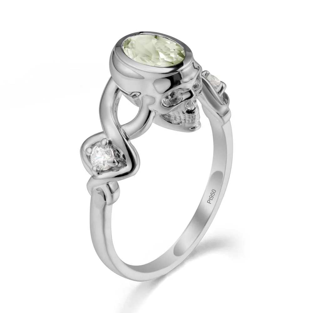 Unique Bezel Setting Green Amethyst Skull Ring - Image 8