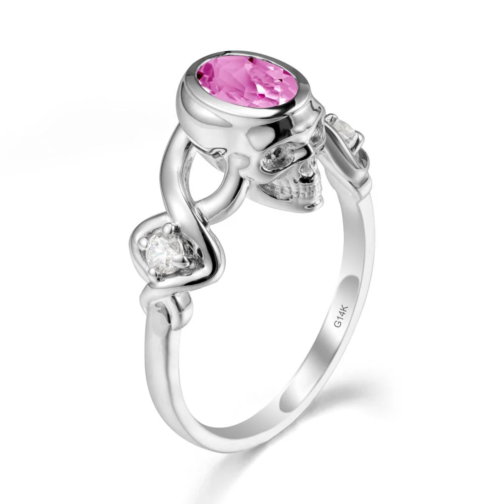 Unique Bezel Setting Pink Sapphire Skull Ring