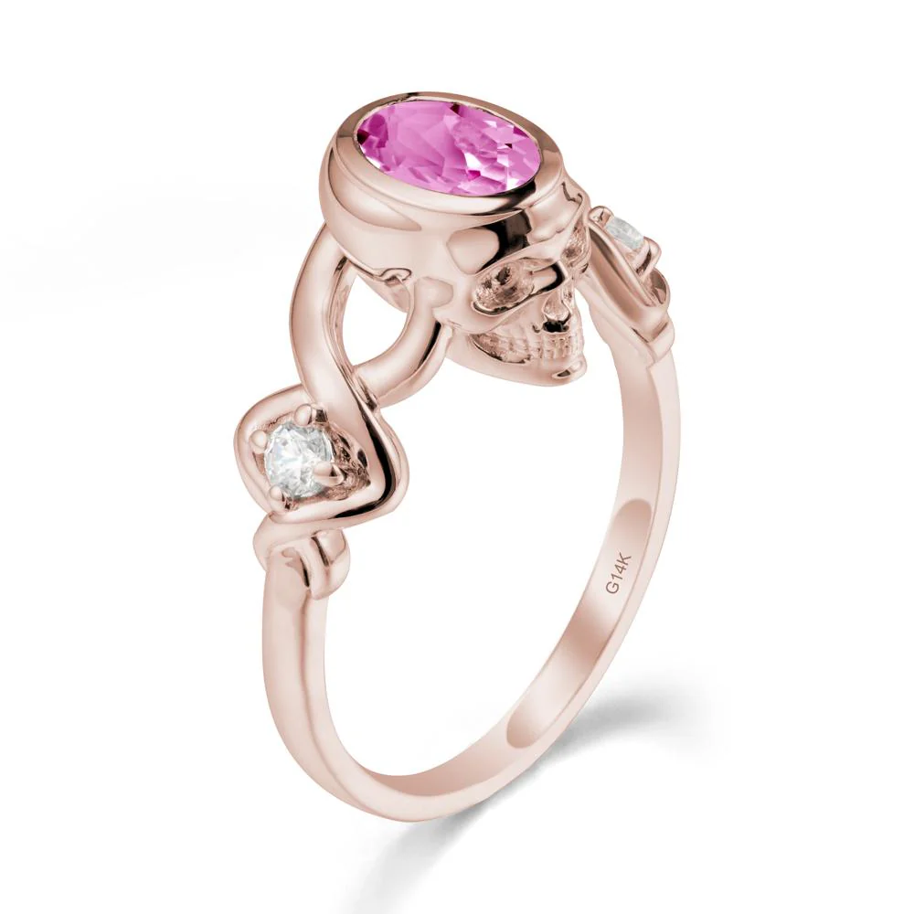 Unique Bezel Setting Pink Sapphire Skull Ring - Image 2