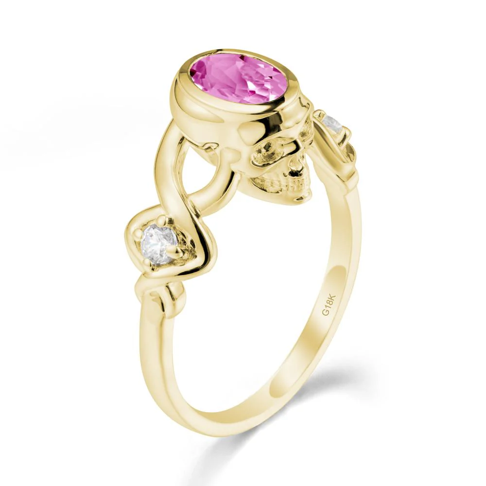 Unique Bezel Setting Pink Sapphire Skull Ring - Image 6