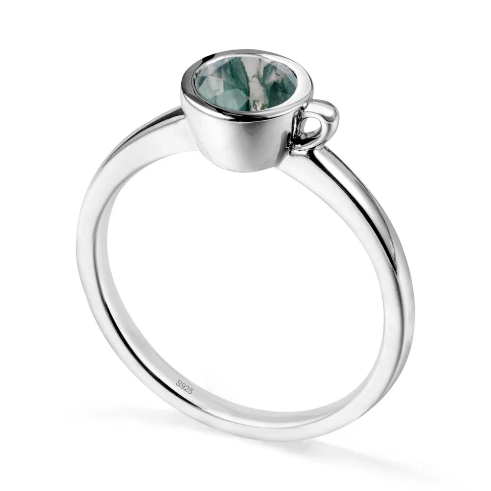 Unique Bezel Solitaire Moss Agate Ring - Image 9